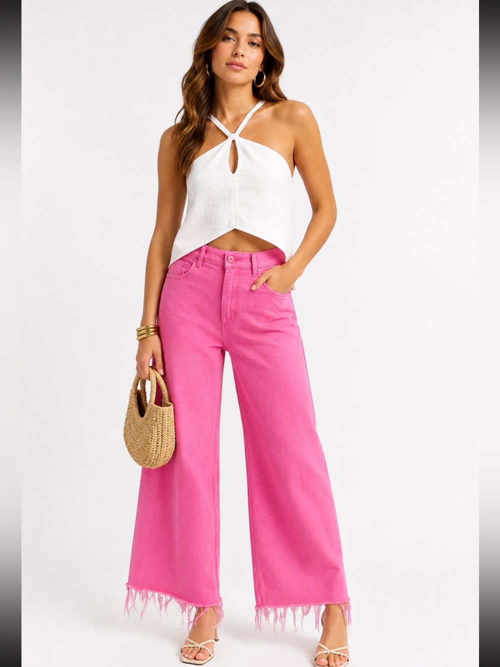 Zara The Marine Straight Leg Fuchsia size 4 High Rise Wide leg